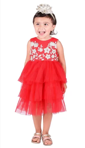 Baby Girl Red Floral Tiered Tulle Dress